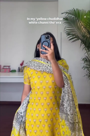 Yellow Floral Printed Kurta Set with Dupatta