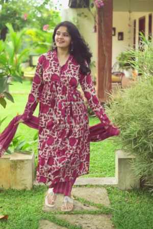 Floral Printed Anarkali Kurta Pant & Dupatta Set