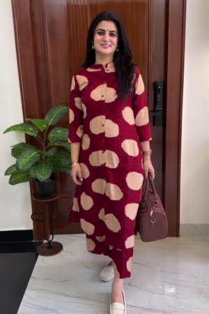 Maroon Abstract Printed Kurta Pant Set