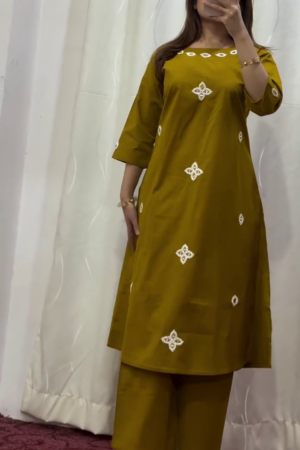 Mustard Embroidered Kurta Palazzo Set