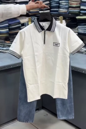 Men's Premium Zip Polo T-Shirt & Denim Shorts Combo