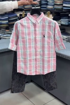 Men's Pastel Check Casual Shirt & Denim Shorts Combo