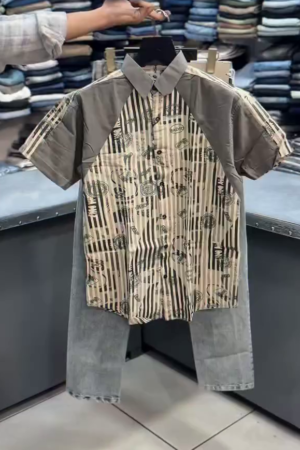 Men's Printed Stripe Casual Shirt & Denim Combo