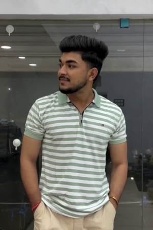 Men's Striped Zip Polo T-Shirt