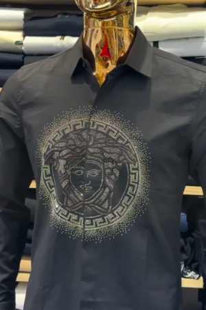 Men's Luxury Medusa Rhinestone Casual Shirt