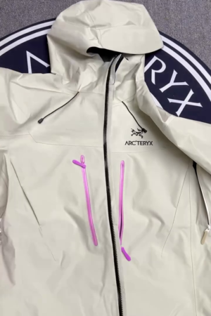 Ivory Waterproof Hooded Shell Jacket with Pink Zippers