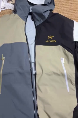 Khaki Grey Colorblock Waterproof Hooded Jacket